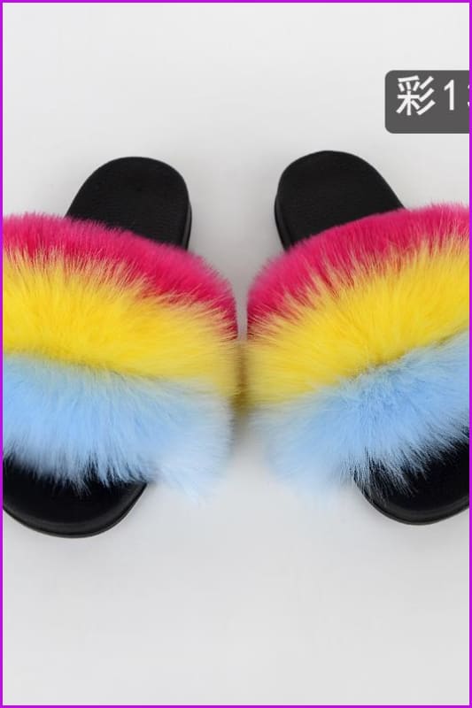 {5-7 days wait for make} New Color Faux Fox Fur Slides F601 - Furdela