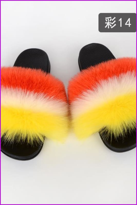 {5-7 days wait for make} New Color Faux Fox Fur Slides F601 - Furdela