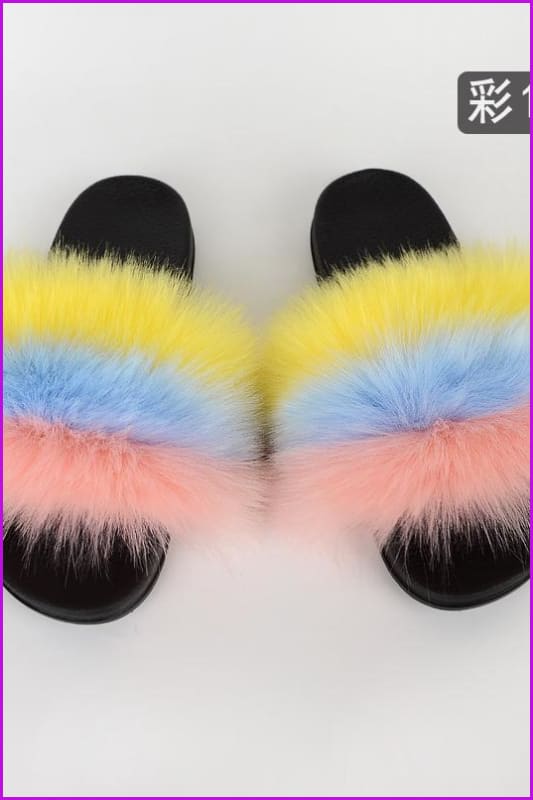 {5-7 days wait for make} New Color Faux Fox Fur Slides F601 - Furdela