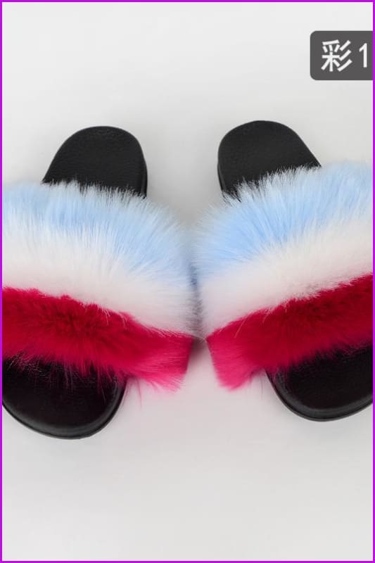 {5-7 days wait for make} New Color Faux Fox Fur Slides F601 - Furdela