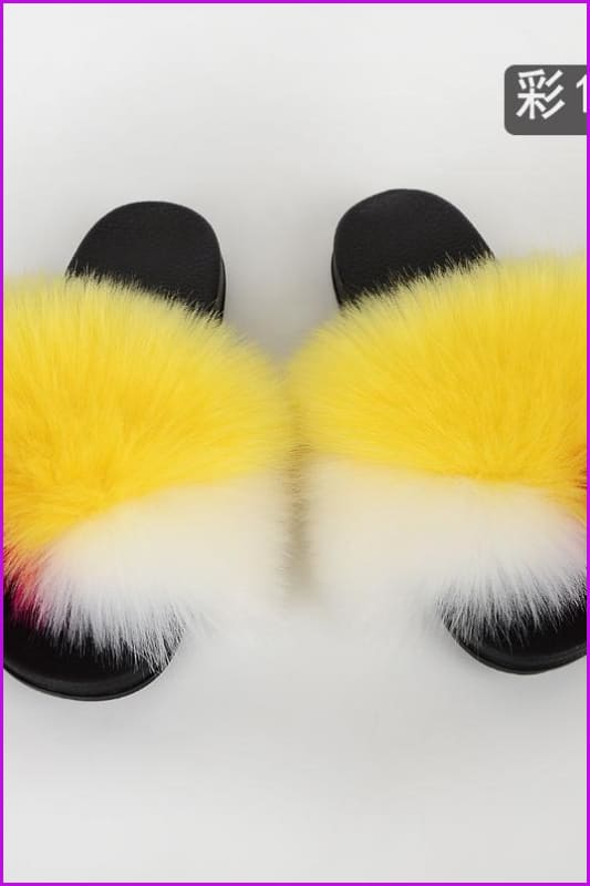 {5-7 days wait for make} New Color Faux Fox Fur Slides F601 - Furdela