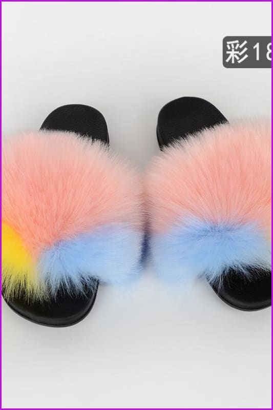 {5-7 days wait for make} New Color Faux Fox Fur Slides F601 - Furdela