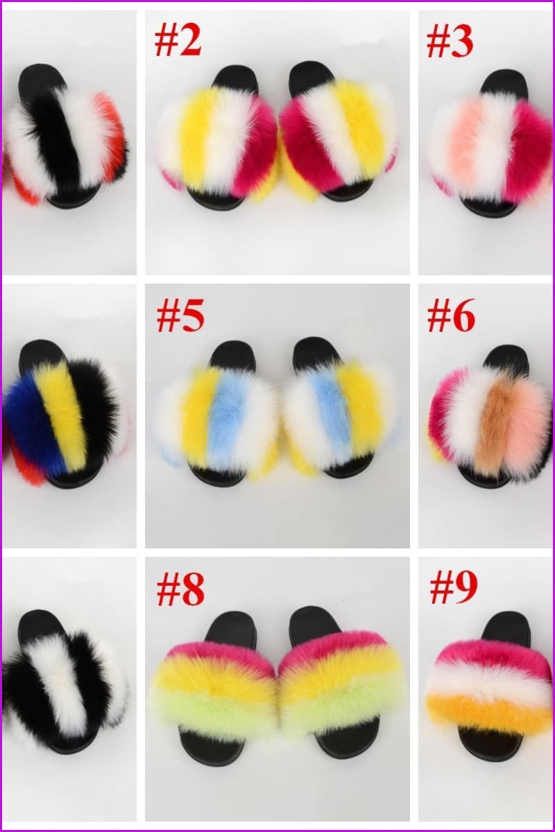 {5-7 days wait for make} New Color Faux Fox Fur Slides F601 - Furdela