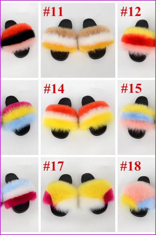 {5-7 days wait for make} New Color Faux Fox Fur Slides F601 - Furdela