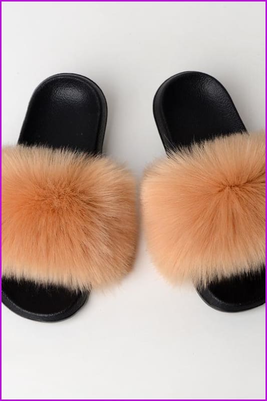 {5-7 days wait for make} New Color Faux Fox Fur Slides F602 - Furdela