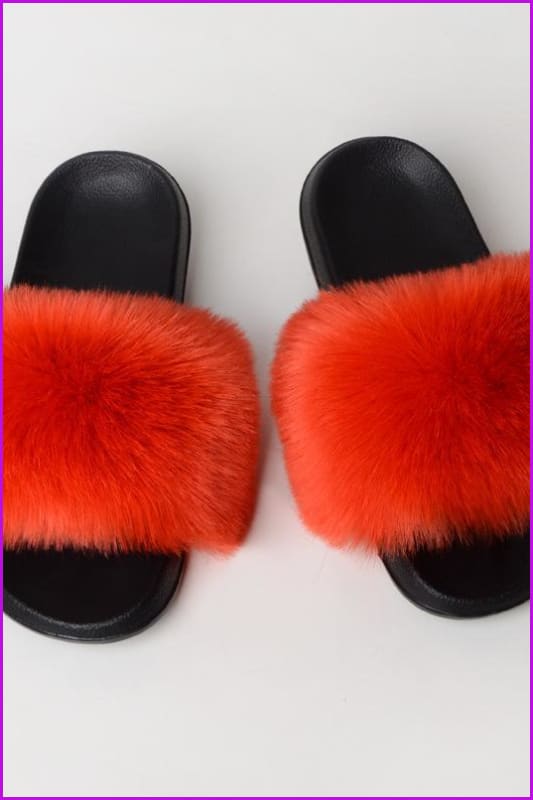 {5-7 days wait for make} New Color Faux Fox Fur Slides F602 - Furdela