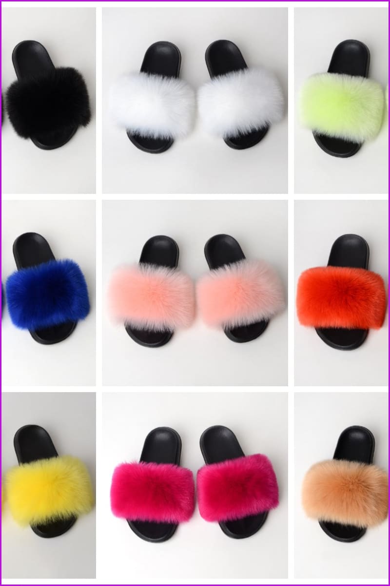 {5-7 days wait for make} New Color Faux Fox Fur Slides F602 - Furdela