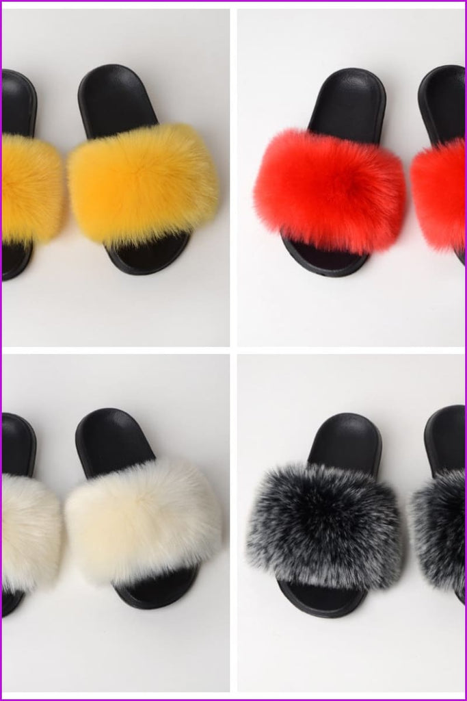 {5-7 days wait for make} New Color Faux Fox Fur Slides F602 - Furdela