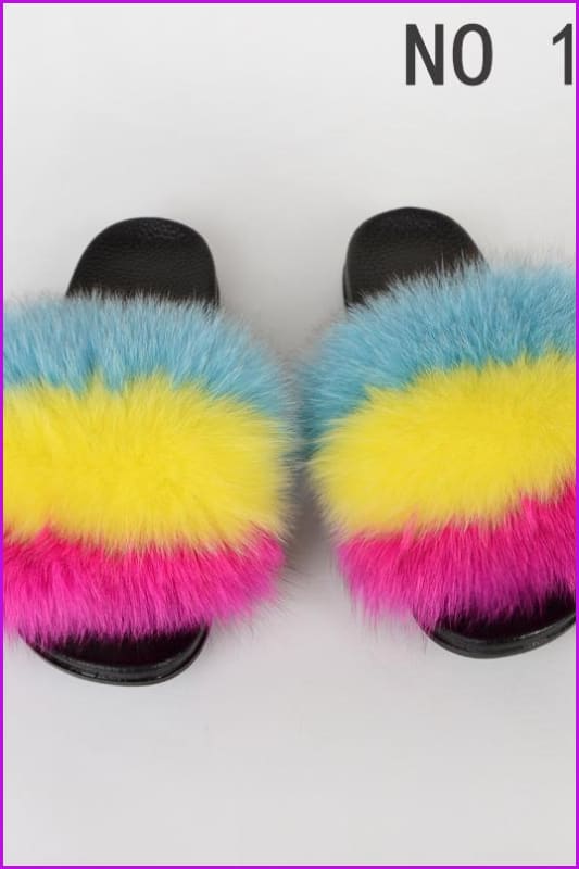 {5-7 days wait for make} New Color Fox Fur Slides F639 - Furdela