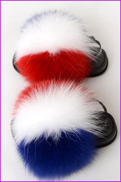 {5-7 days wait for make} New Color Kids Fox Fur Slides F702 - Furdela