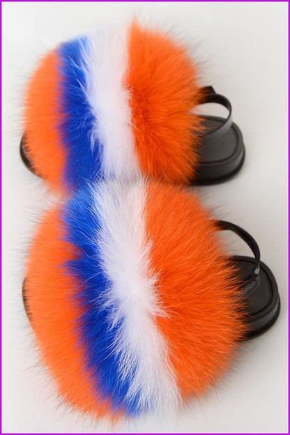 {5-7 days wait for make} New Color Kids Fox Fur Slides F702 - Furdela