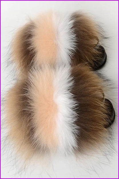 {5-7 days wait for make} New Color Kids Fox Fur Slides F702 - Furdela