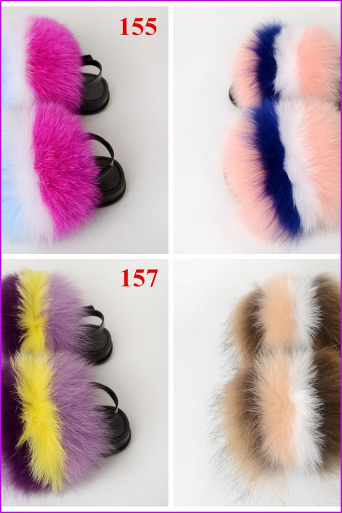 {5-7 days wait for make} New Color Kids Fox Fur Slides F702 - Furdela