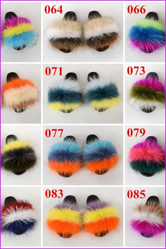 {5-7 days wait for make} New Color Raccoon Fur Slides F580 - Furdela