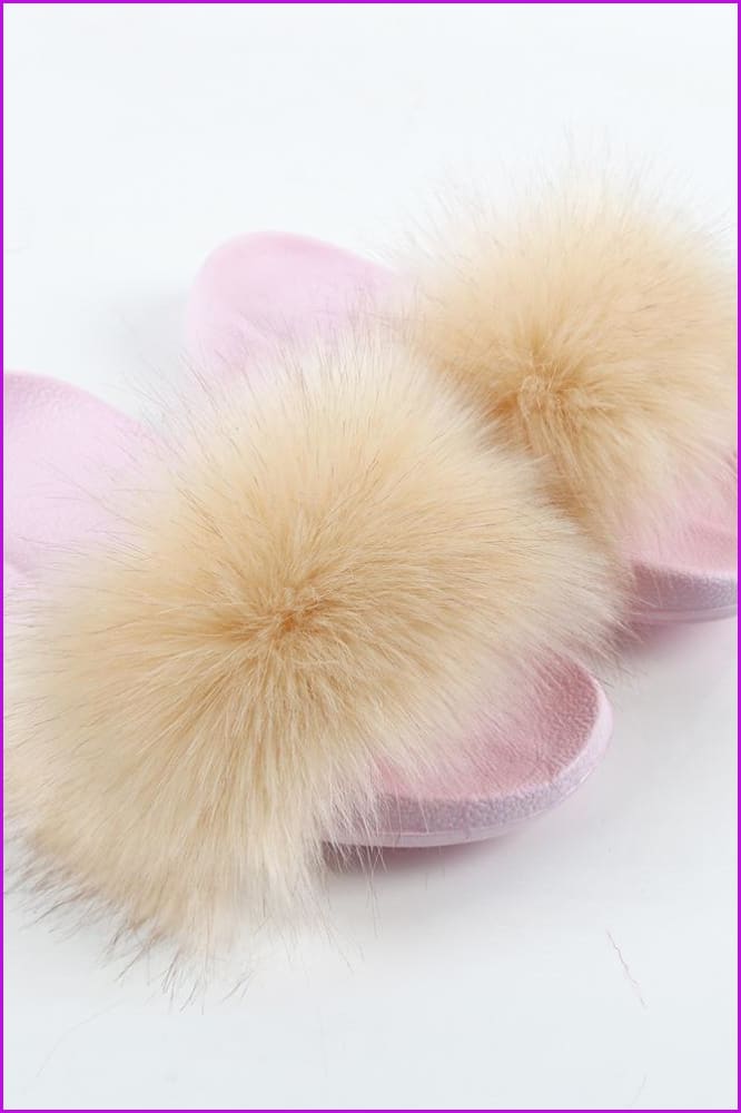 {5-7 days wait for make} Pink Sole Faux Fake Normal Fluffy Fur Slides F797 - Furdela