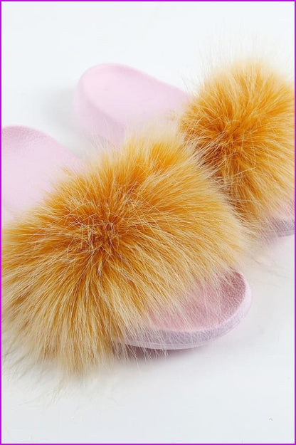 {5-7 days wait for make} Pink Sole Faux Fake Normal Fluffy Fur Slides F797 - Furdela