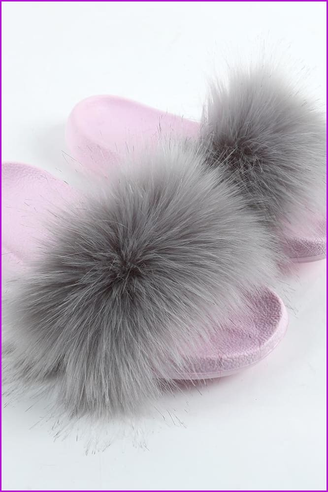 {5-7 days wait for make} Pink Sole Faux Fake Normal Fluffy Fur Slides F797 - Furdela