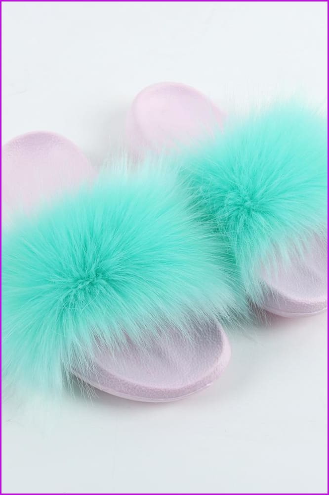 {5-7 days wait for make} Pink Sole Faux Fake Normal Fluffy Fur Slides F797 - Furdela