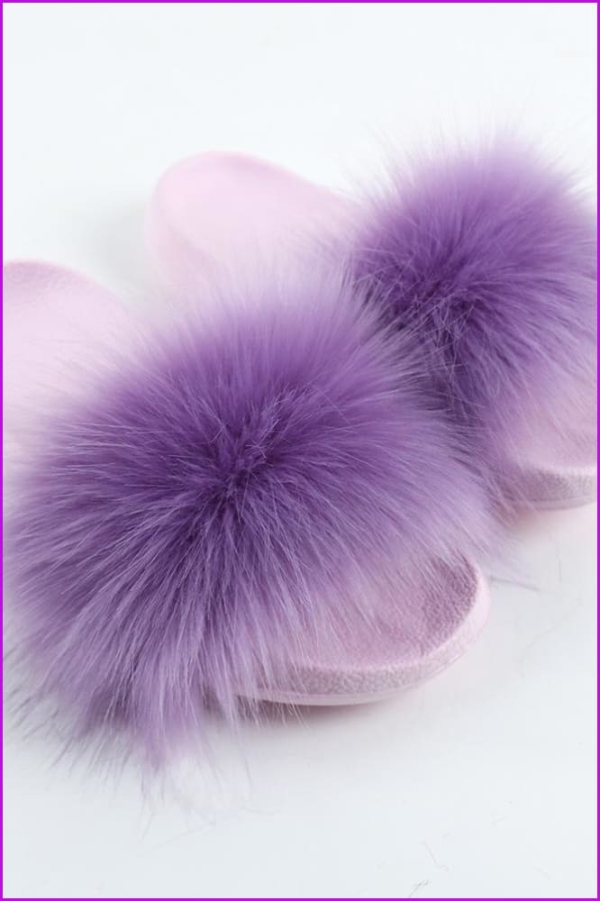 {5-7 days wait for make} Pink Sole Faux Fake Normal Fluffy Fur Slides F797 - Furdela