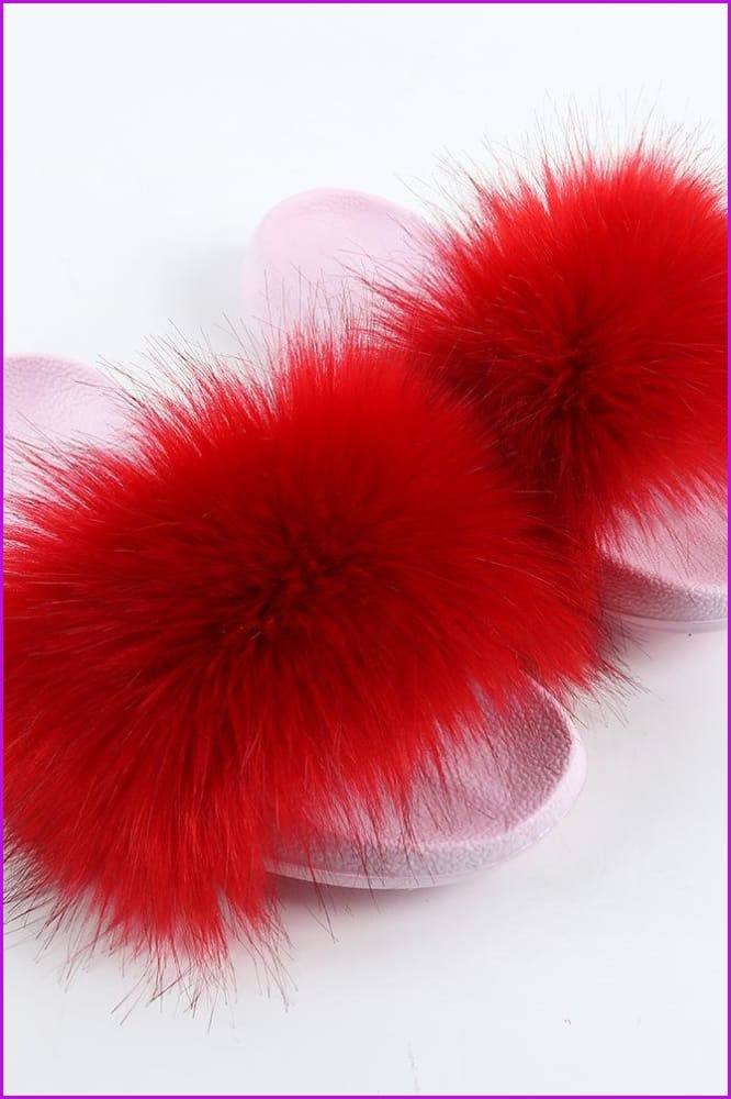 {5-7 days wait for make} Pink Sole Faux Fake Normal Fluffy Fur Slides F797 - Furdela