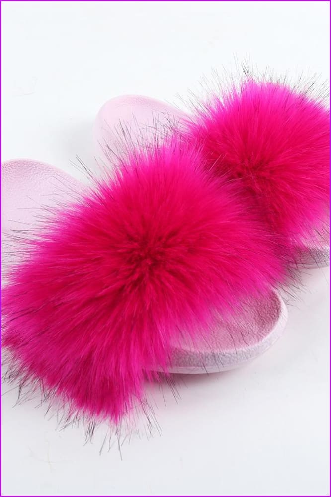 {5-7 days wait for make} Pink Sole Faux Fake Normal Fluffy Fur Slides F797 - Furdela