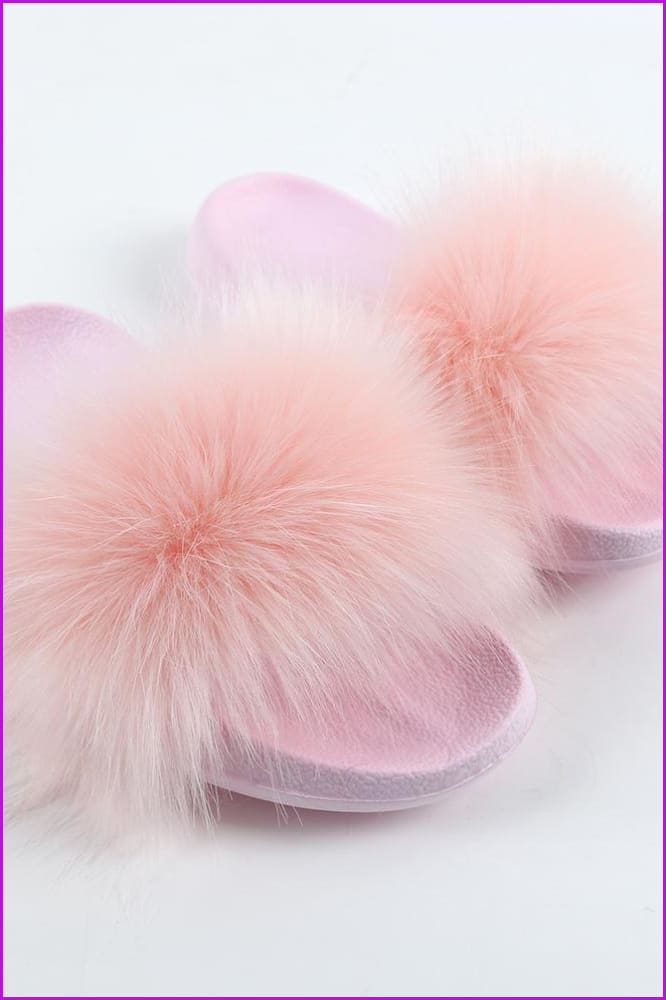 {5-7 days wait for make} Pink Sole Faux Fake Normal Fluffy Fur Slides F797 - Furdela