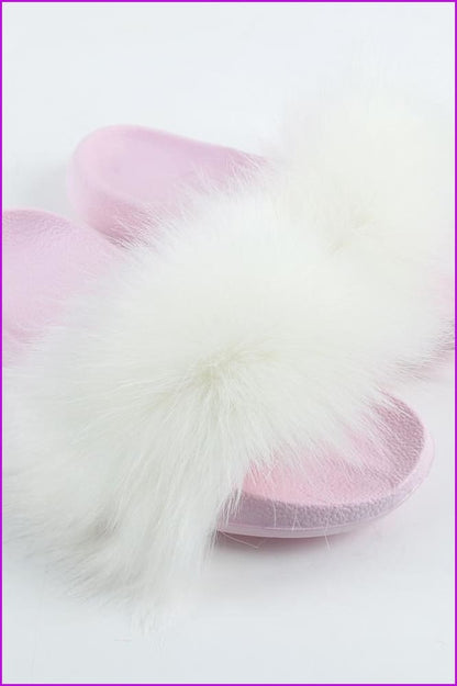 {5-7 days wait for make} Pink Sole Faux Fake Normal Fluffy Fur Slides F797 - Furdela