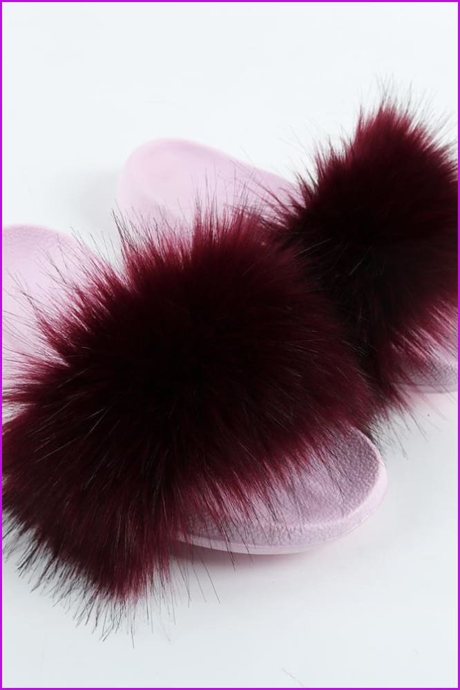 {5-7 days wait for make} Pink Sole Faux Fake Normal Fluffy Fur Slides F797 - Furdela