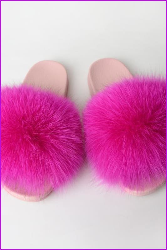 {5-7 days wait for make} Pink Sole Fluffy Fur Slides F953 - Furdela