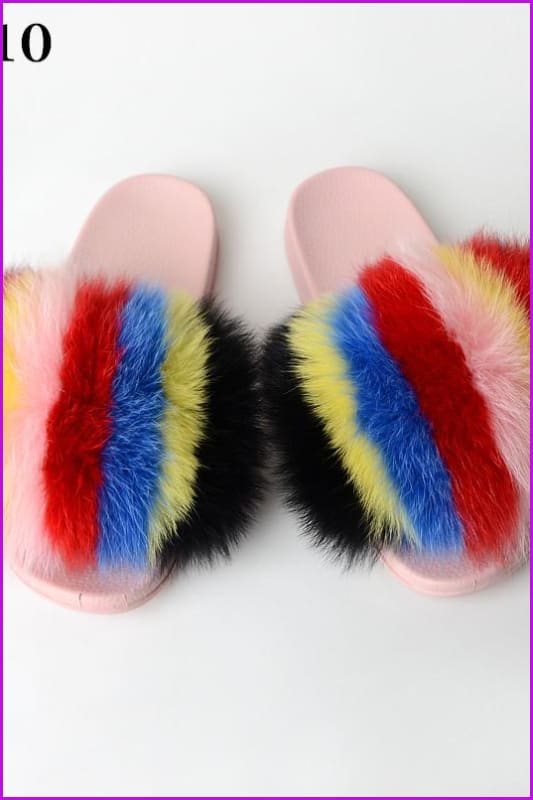 {5-7 days wait for make} Pink Sole Fluffy Fur Slides F953 - Furdela