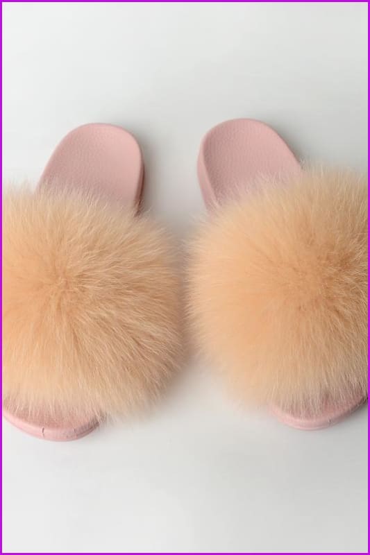 {5-7 days wait for make} Pink Sole Fluffy Fur Slides F953 - Furdela