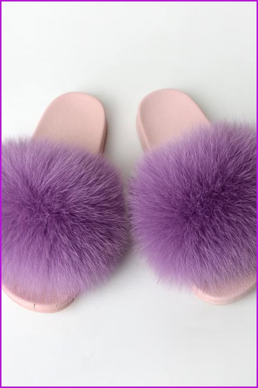 {5-7 days wait for make} Pink Sole Fluffy Fur Slides F953 - Furdela