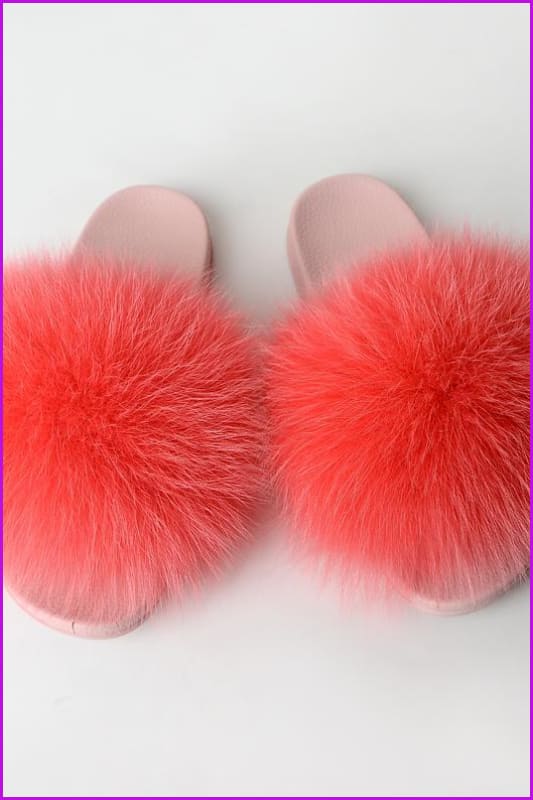 {5-7 days wait for make} Pink Sole Fluffy Fur Slides F953 - Furdela