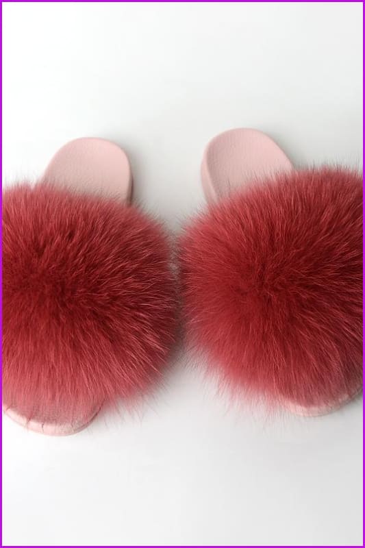 {5-7 days wait for make} Pink Sole Fluffy Fur Slides F953 - Furdela