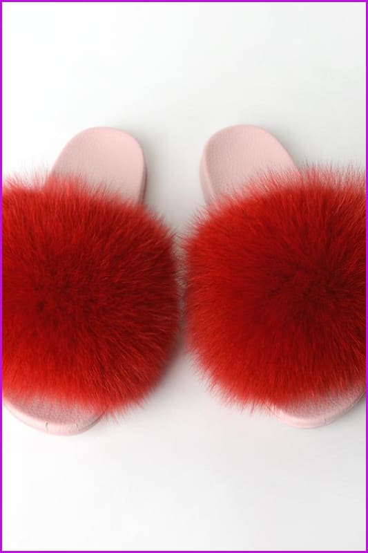 {5-7 days wait for make} Pink Sole Fluffy Fur Slides F953 - Furdela