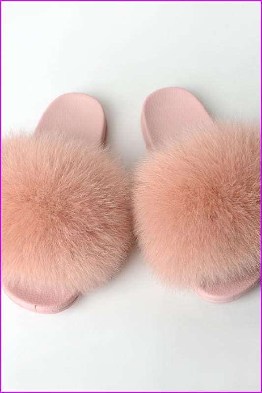 {5-7 days wait for make} Pink Sole Fluffy Fur Slides F953 - Furdela