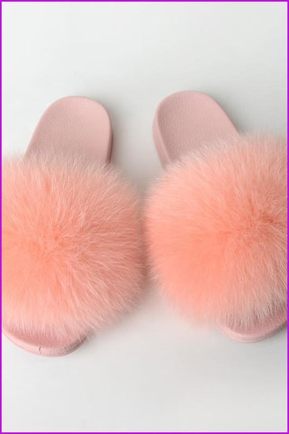 {5-7 days wait for make} Pink Sole Fluffy Fur Slides F953 - Furdela