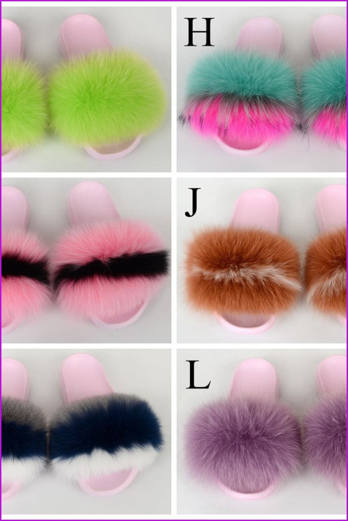 {5-7 days wait for make} Pink Sole Normal Fluffy Fur Slides Colorful F576 - Furdela