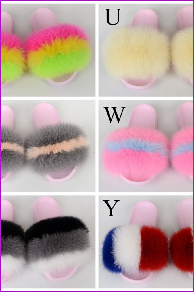 {5-7 days wait for make} Pink Sole Normal Fluffy Fur Slides F576 - Furdela