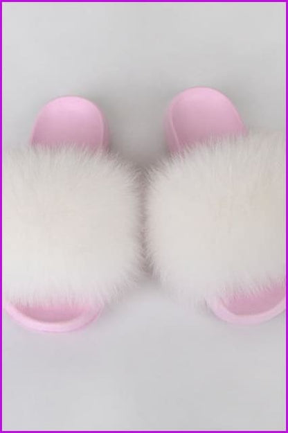 {5-7 days wait for make} Pink Sole Normal Fluffy Fur Slides Mix Style F576 - Furdela