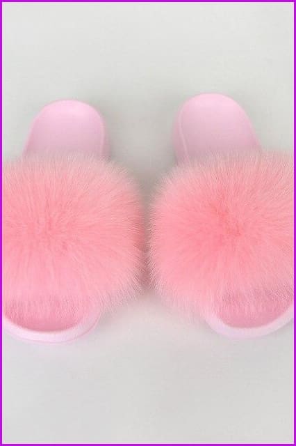 {5-7 days wait for make} Pink Sole Normal Fluffy Fur Slides Mix Style F576 - Furdela