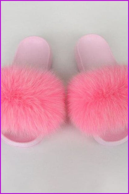 {5-7 days wait for make} Pink Sole Normal Fluffy Fur Slides Mix Style F576 - Furdela