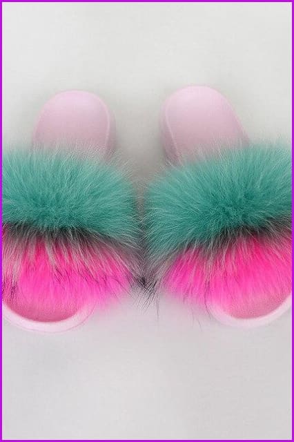 {5-7 days wait for make} Pink Sole Normal Fluffy Fur Slides Mix Style F576 - Furdela