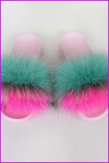 {5-7 days wait for make} Pink Sole Normal Fluffy Fur Slides Mix Style F576 - Furdela