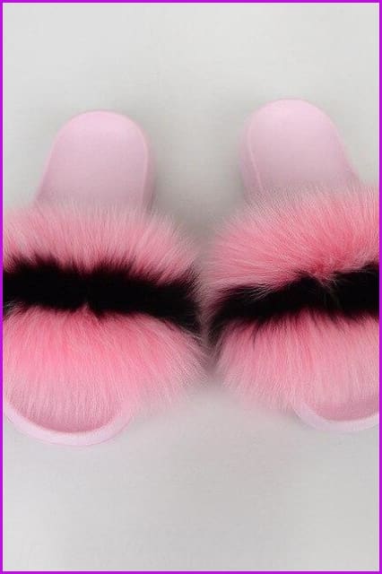 {5-7 days wait for make} Pink Sole Normal Fluffy Fur Slides Mix Style F576 - Furdela