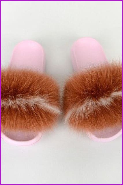 {5-7 days wait for make} Pink Sole Normal Fluffy Fur Slides Mix Style F576 - Furdela