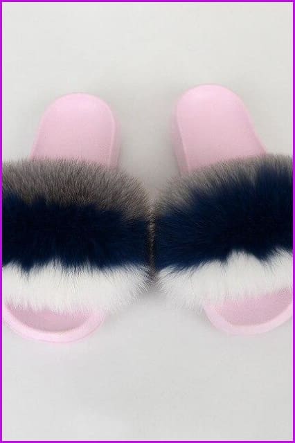 {5-7 days wait for make} Pink Sole Normal Fluffy Fur Slides Mix Style F576 - Furdela