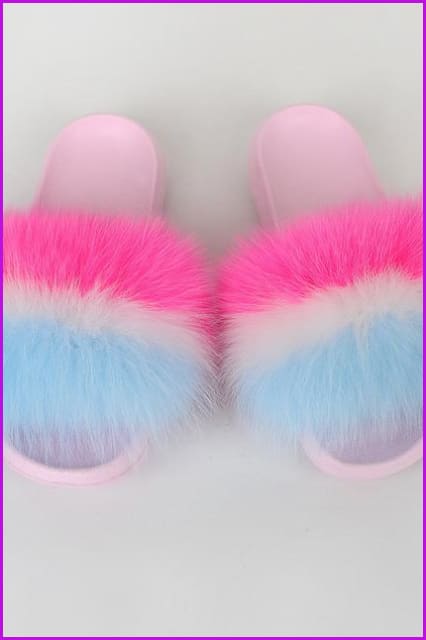 {5-7 days wait for make} Pink Sole Normal Fluffy Fur Slides Mix Style F576 - Furdela