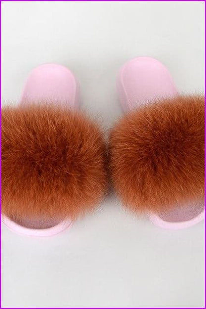 {5-7 days wait for make} Pink Sole Normal Fluffy Fur Slides Mix Style F576 - Furdela