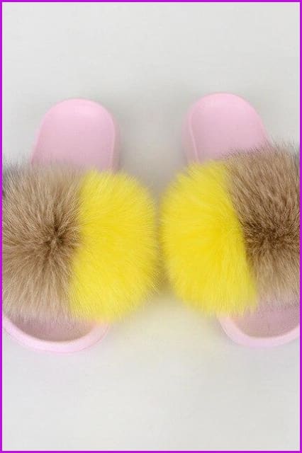 {5-7 days wait for make} Pink Sole Normal Fluffy Fur Slides Mix Style F576 - Furdela